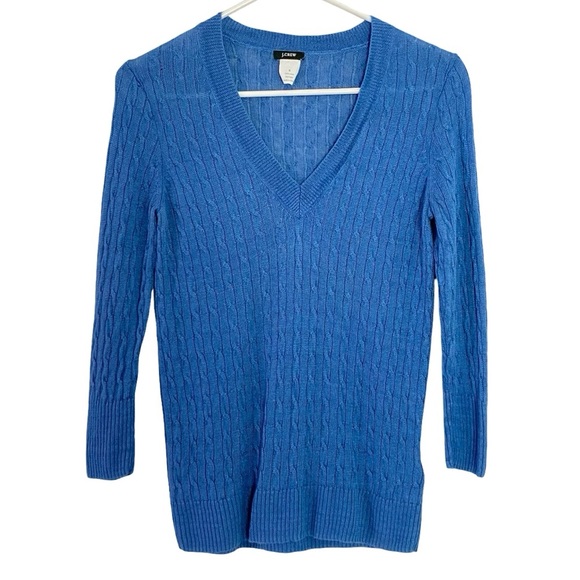 J Crew Linen Sweater Womens Size Small Blue Cableknit V Neck Jcrew J. Crew - Picture 1 of 10
